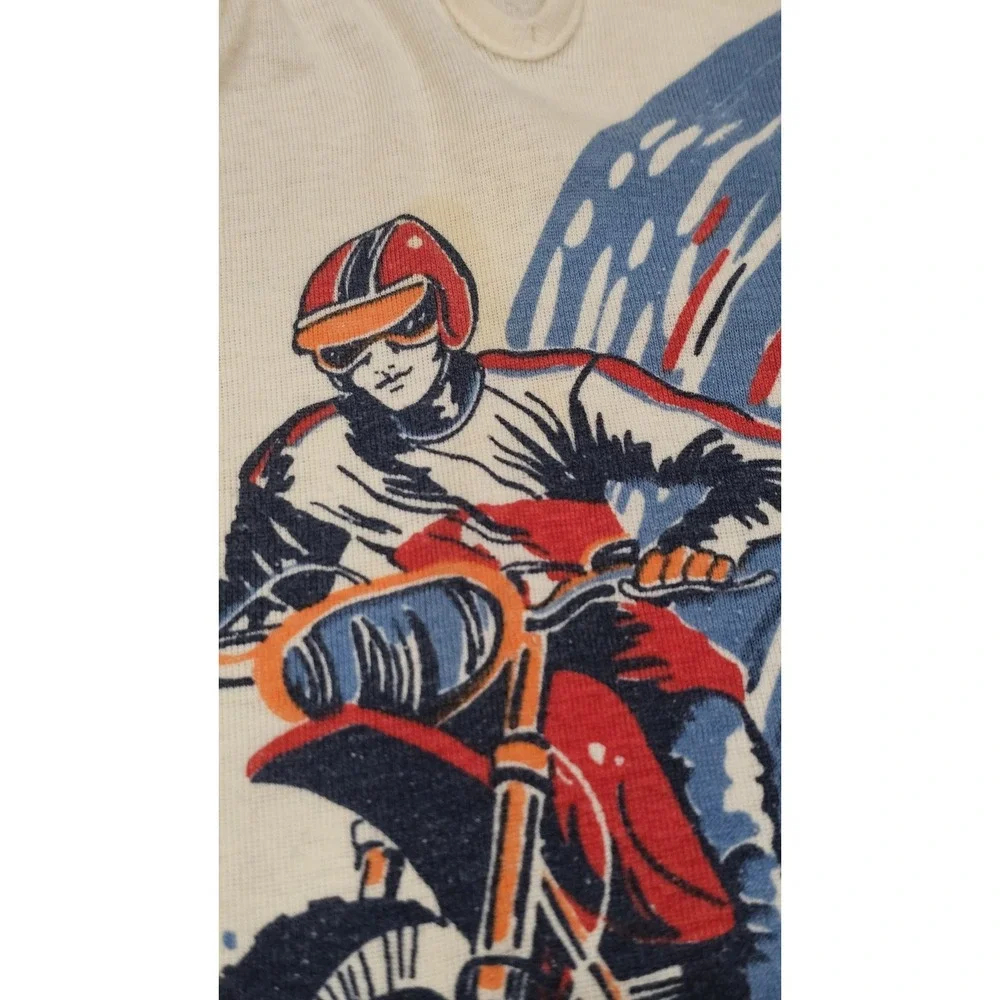 70's 80's Sears Motocross Dirt Bike Graphic Youth Boys Sz 12 Long Sleeve Shirt